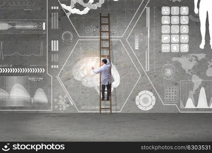 Male doctor climbing ladder in medical concept