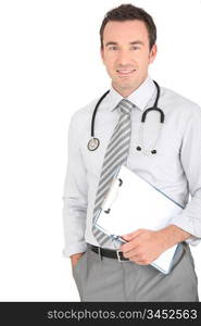 Male doctor holding patients results