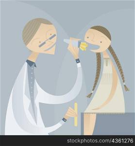 Male Doctor looking into a girl&acute;s mouth