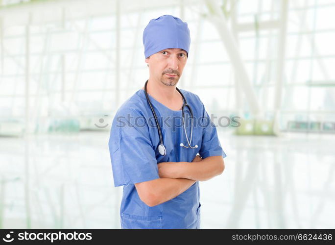 male doctor surprised, at the hospital