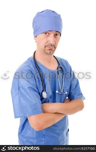 male doctor surprised, isolated over white background