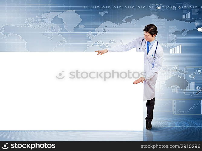 Male doctor with banner