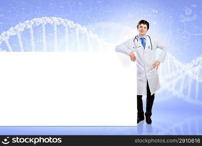 Male doctor with banner