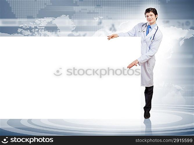 Male doctor with banner