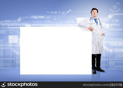 Male doctor with banner