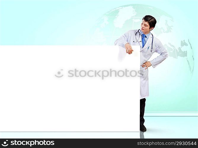 Male doctor with banner