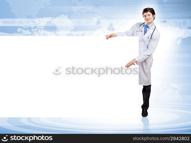 Male doctor with banner