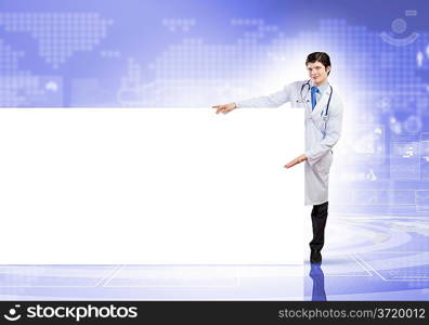 Male doctor with banner