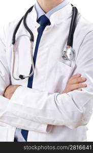 Male doctor with stethoscope isolated