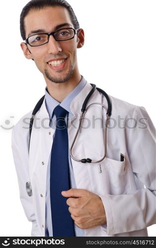 Male doctor with stethoscope isolated