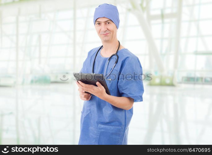 male doctor with tablet at the hospital. doctor