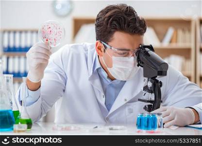 Male doctor working in the lab on virus vaccine. The male doctor working in the lab on virus vaccine