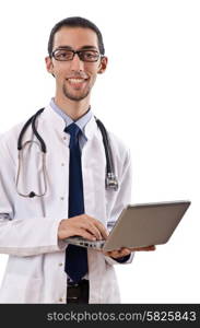 Male doctor working on laptop