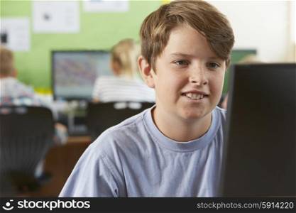 Male Elementary School Pupil In Computer Class