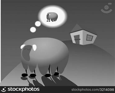 Male elephant dreaming of a female elephant