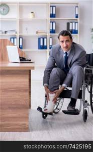 Male employee in wheel-chair in the office 