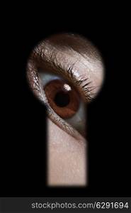 male Eye peep through the keyhole closeup