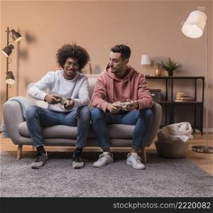 male friends concentrated while playing