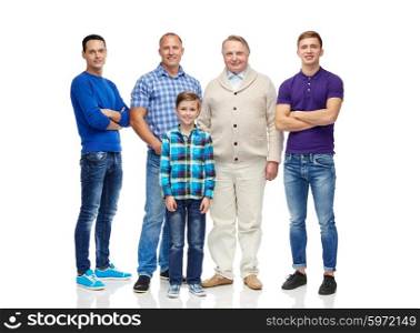 male, gender, generation and people concept - group of smiling men and boy