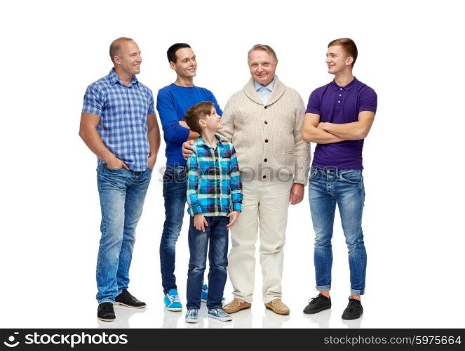 male, gender, generation and people concept - group of smiling men and boy