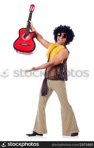Male guitar player isolated on the white