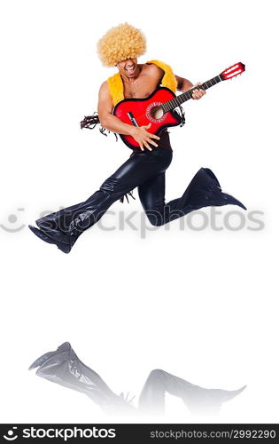 Male guitar player isolated on the white