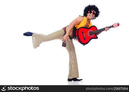 Male guitar player isolated on the white