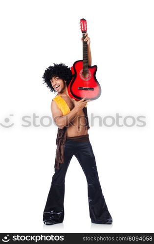 Male guitar player isolated on the white