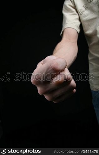 male hand gesture closeup on black