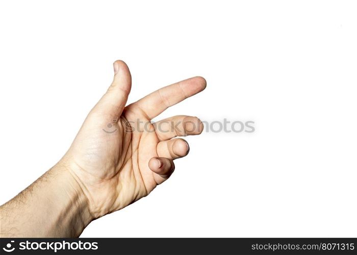 Male hand isolated on white background closeup. Hand isolated on white background