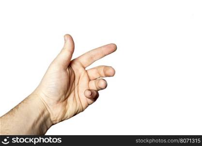 Male hand isolated on white background closeup. Hand isolated on white background