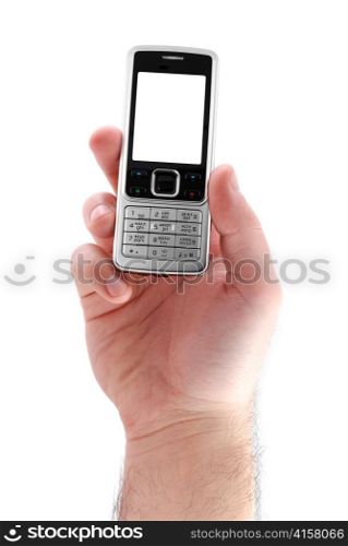 male hand with mobile phone