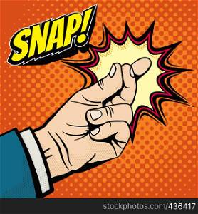 Male hand with snapping finger magic gesture. Its easy vector concept in pop art style. Finger snap gesture, snapping click gesturing expression, vector illustration. Male hand with snapping finger magic gesture. Its easy vector concept in pop art style