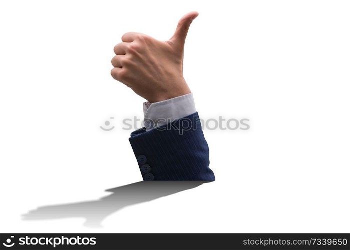 Male hand with thumbs up approval gesture