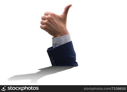 Male hand with thumbs up approval gesture