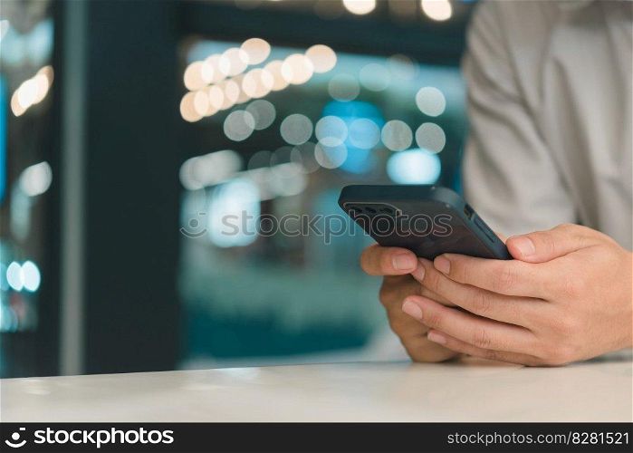 male hands using smartphone with copy space, searching or social networks concept, digital technology online, internet connection.