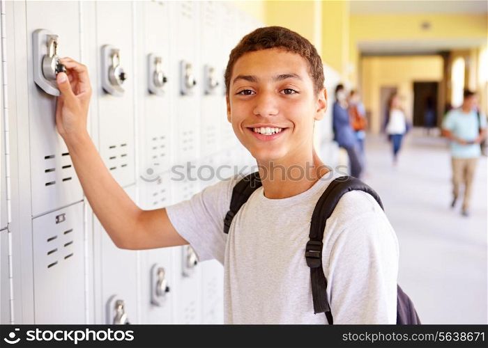 Male High School Student Opening Locker