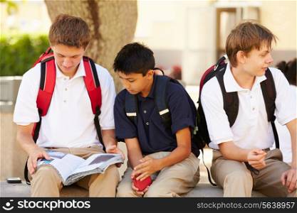 Male High School Students Hanging Out On School Campus