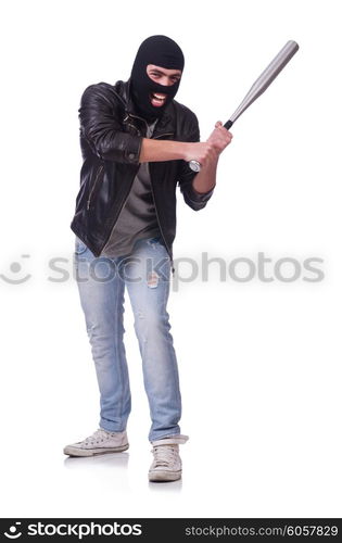 Male hooligan with bat on white