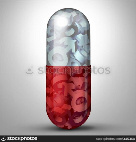 Male medicine or medication for men as a pill with the symbol for a man inside the capsule as an icon for erectile dysfunction or urology drugs or testosterone therapy as a 3D illustration.