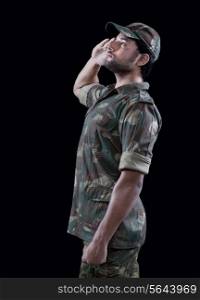 Male military soldier saluting