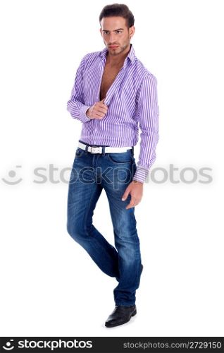 Male model in casual wear on a isolated white background