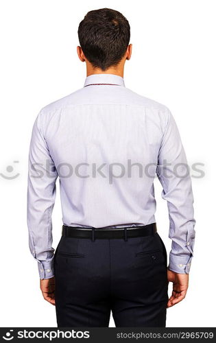 Male model with shirt isolated on white