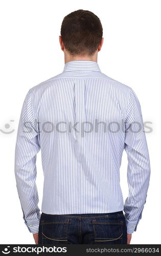 Male model with shirt isolated on white