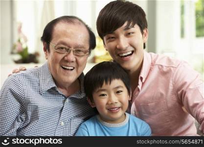 Male Multi Genenration Chinese Family Group Relaxing At HomeTogether