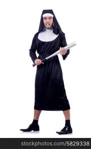 Male nun in funny religious concept