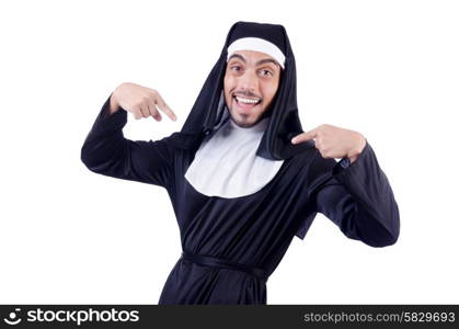 Male nun in funny religious concept