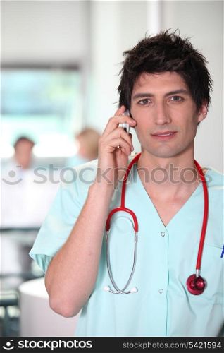 Male nurse on the phone