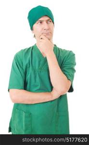 male nurse thinking, isolated over white background
