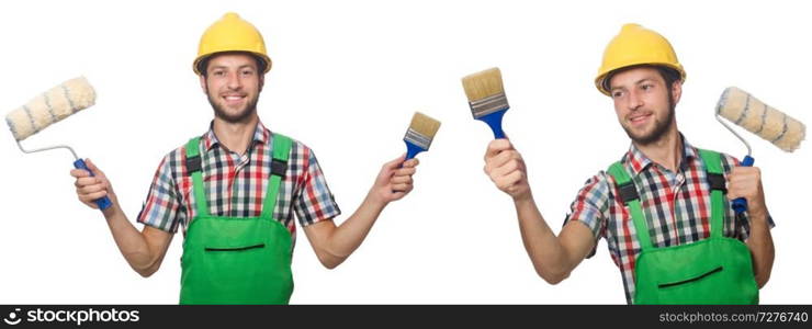 Male painter with helmet isolated on white 